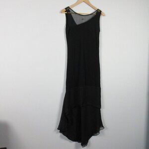 Crop by David Peck Dress L Black Slip Mesh y2k 100% Silk Midi Whimsigoth 254